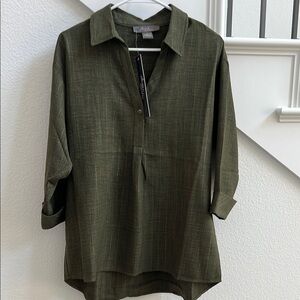 Olive Green Button-Up Blouse